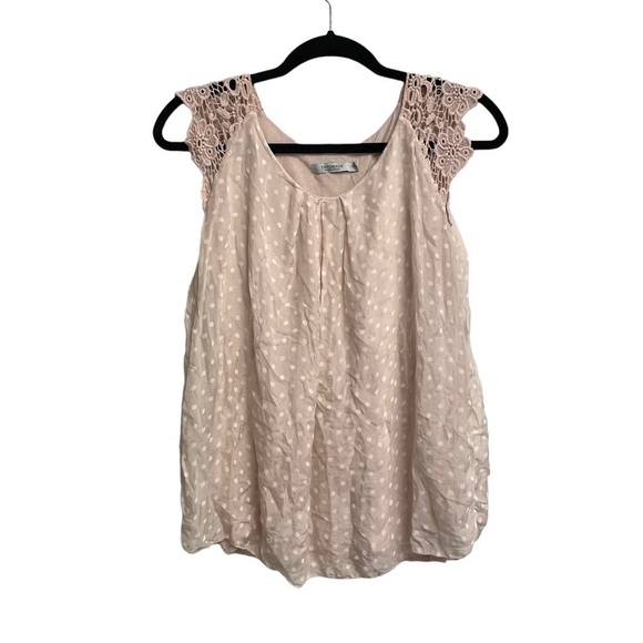 TENDENZE Made In Italy Sleeveless Silk Blouse Tank Top Polka Dot Pink White S - Picture 1 of 4